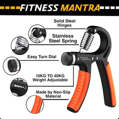Fitness Mantra® Weight Adjustable Hight Quality Hand Gripper for Men & Women |Hand Grip|Finger Exerciser|Power Gripper|Hand Exerciser Equipment|Hand Strengtheners| Color Orange| 10KG-40KG|