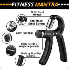 Fitness Mantra® Weight Adjustable Hight Quality Hand Gripper for Men & Women |Hand Grip|Finger Exerciser|Power Gripper|Hand Exerciser Equipment|Hand Strengtheners| Color Black| 10KG-40KG|