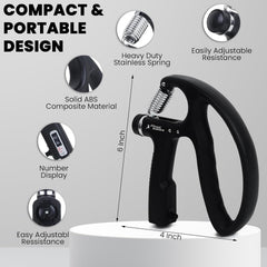 Fitness Mantra® D Shape 10KG To 100KG Weight Adjustable Professional Counter Hand Gripper| Black, D-SHAPE|