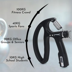 Fitness Mantra® D Shape 10KG To 100KG Weight Adjustable Professional Counter Hand Gripper| Black, D-SHAPE|