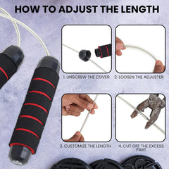 Fitness Mantra® Adjustable Skipping Rope for Men & Women |Jumping Rope for Fitness |1 Piece| (Advance| Black + Red)