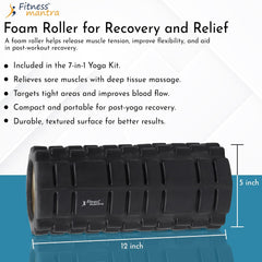 Fitness Mantra® 7 Props Yoga Kit| 1N TPE Yoga Mat, 1N Yoga Wheel, 1N Massage Roller, 1N Knee Pad, 1N Yoga Belt| 2N Yoga Bricks, 2N Elbow Pad|