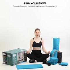 Fitness Mantra® 7 Props Yoga Kit| 1N TPE Yoga Mat, 1N Yoga Wheel, 1N Massage Roller, 1N Knee Pad, 1N Yoga Belt| 2N Yoga Bricks, 2N Elbow Pad|