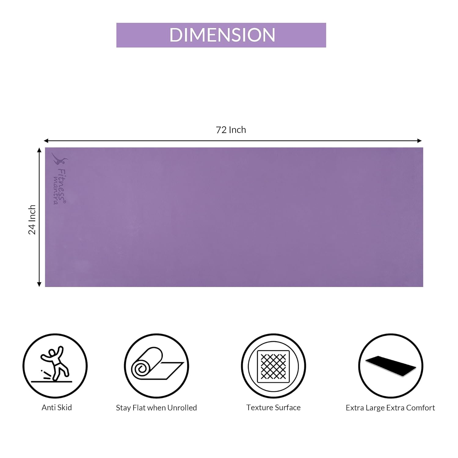 Fitness Mantra® 4mm Anti-Slip Yoga Mat for Yoga Exercise |Qnty.-1 Pcs.| With Carrying Strap| Purple|