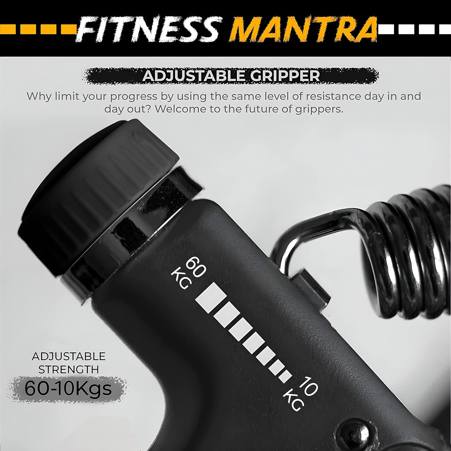 Fitness Mantra® Weight Adjustable Hight Quality Hand Gripper for Men & Women |Hand Grip|Finger Exerciser|Power Gripper|Hand Exerciser Equipment|Hand Strengtheners| Color Black| 10KG-60KG|