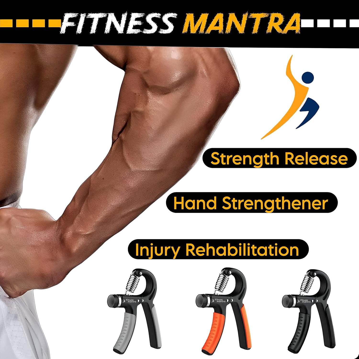 Fitness Mantra® Weight Adjustable Hight Quality Hand Gripper for Men & Women |Hand Grip|Finger Exerciser|Power Gripper|Hand Exerciser Equipment|Hand Strengtheners| Color Black| 10KG-60KG|