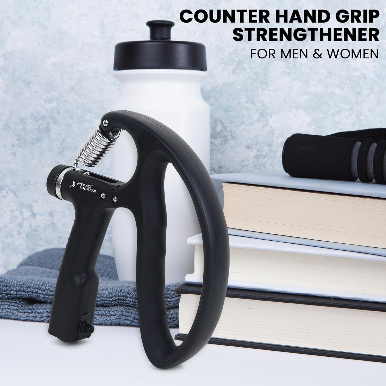 Fitness Mantra® D Shape 10KG To 100KG Weight Adjustable Professional Counter Hand Gripper| Black, D-SHAPE|